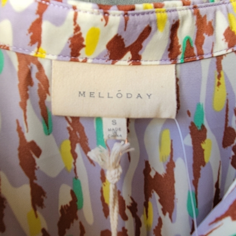MELLODAY Puff Sleeve Satin Shirtdress Small Maxi Dress Button Down Purple Green - Picture 5 of 14